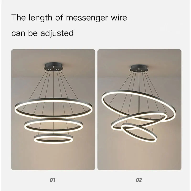 Modern Style Black Ring LED Pendant Lamp For Living Room Bedroom Dining Room Kitchen Ceiling Chandelier Design Suspension Light