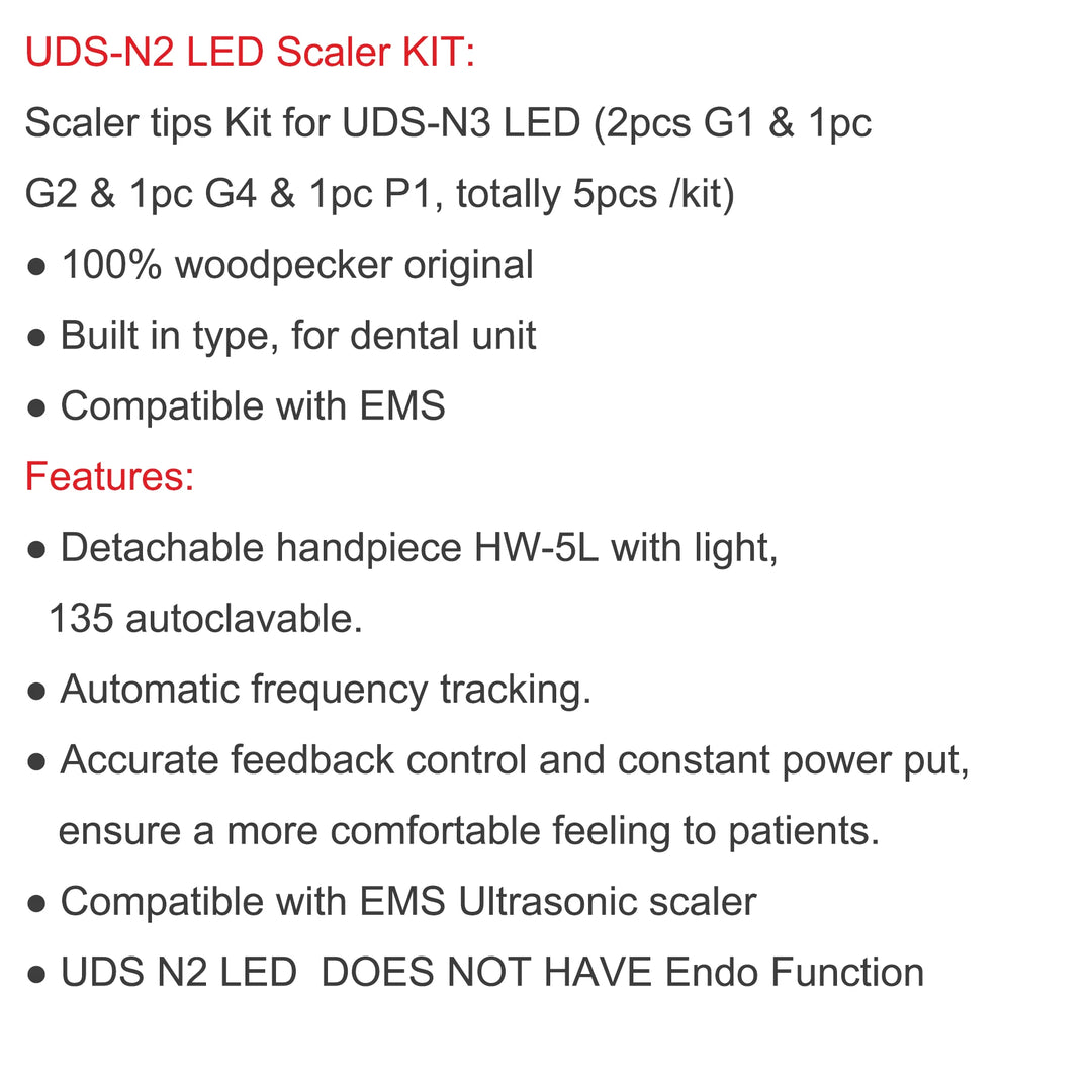 Woodpecker Dental Scaler Ultrasonic Build-in UDS-N2 LED Scaler Piezo Scaling Tips ForTeeth Cleaning Whitening Compatible With EM