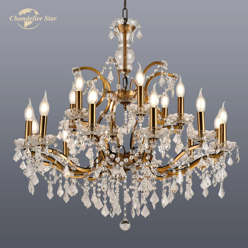 19th C. Rococo Iron & Crystal Round Chandeliers Modern LED White Brass Candle Metal Lamp Bedroom Living Room Dining Room Lights