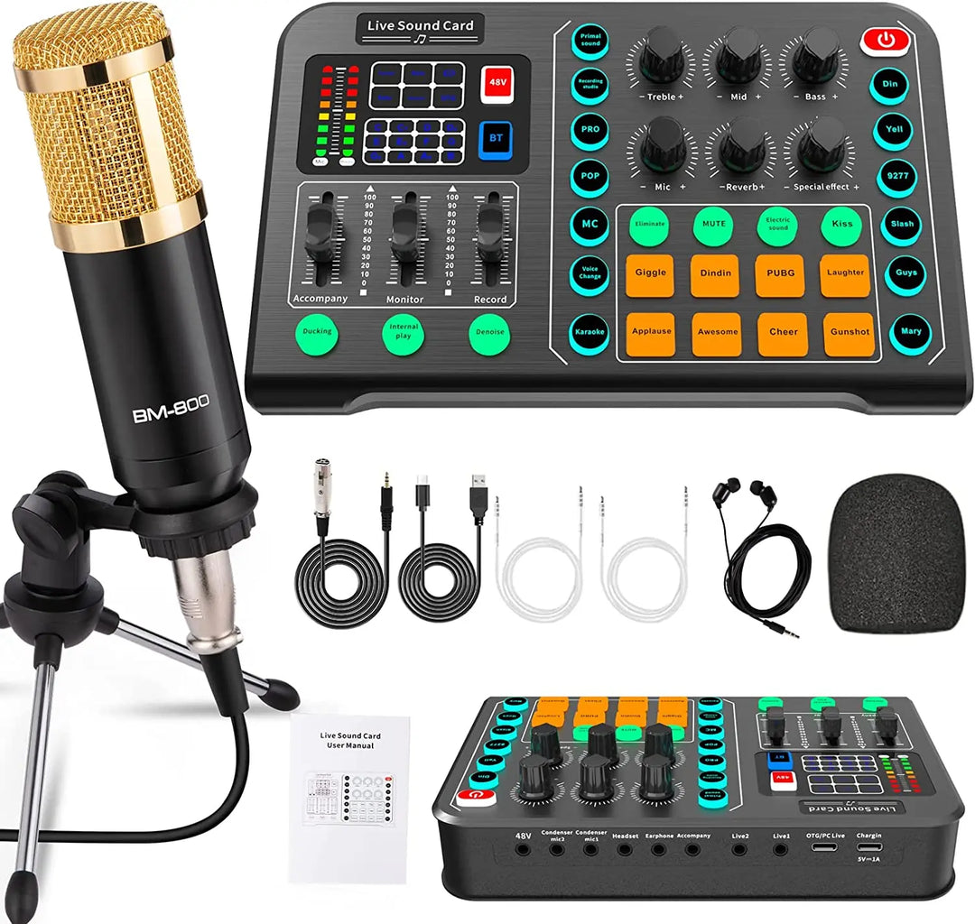 Podcast Equipment,Condenser Microphone Bundle with Tripod Stand and Professional Audio Mixer(Optional) for Streaming Broadcast