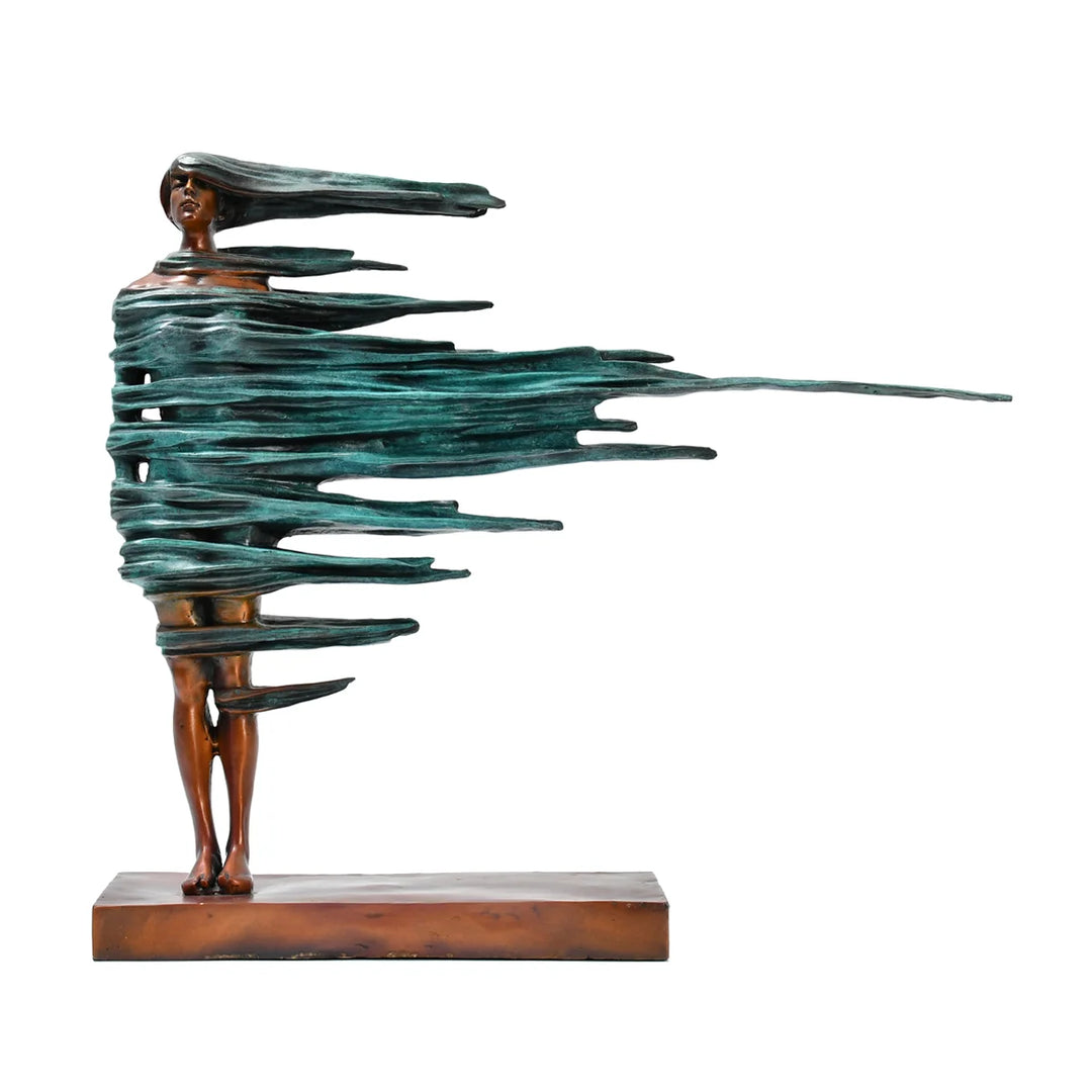 Pure Bronze Large Abstract Girl Statue Girl In Strong Wind Copper Woman Body Art Sculpture Modern Hallway Home Decoration