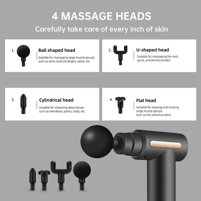 2024 Professional Mini 4 Head Massage Fascia Gun Powerful Relaxation Treatme Massager Deep Tissue Fascial  Wireless Jet Air Gun