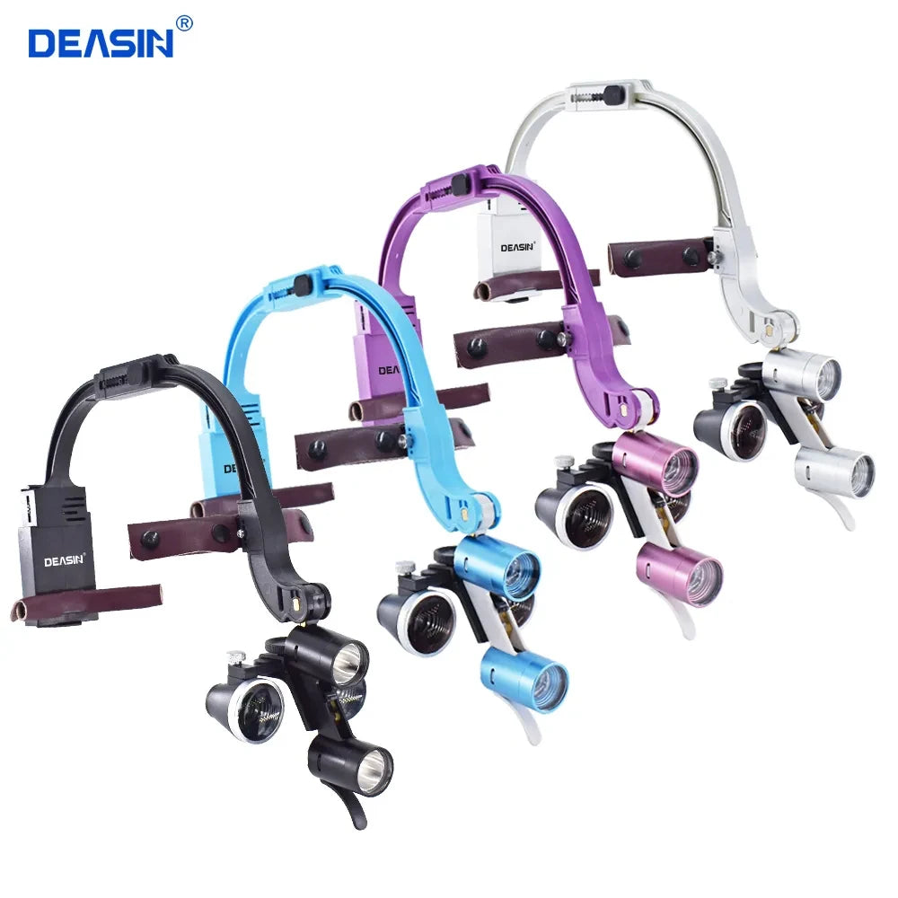 Dental LED Headlight Binocular Loupes Deasin 2.5X/3.5X Headband Ajustable 5W Dentist Surgical Headlamp Dentistry Magnifier