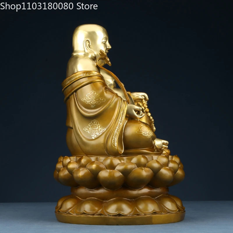 41cm Exquisite copper brass Maitreya Buddha sit lotus Buddha statue Chinese Happy Smiling Buddha sculpture Lucky decor