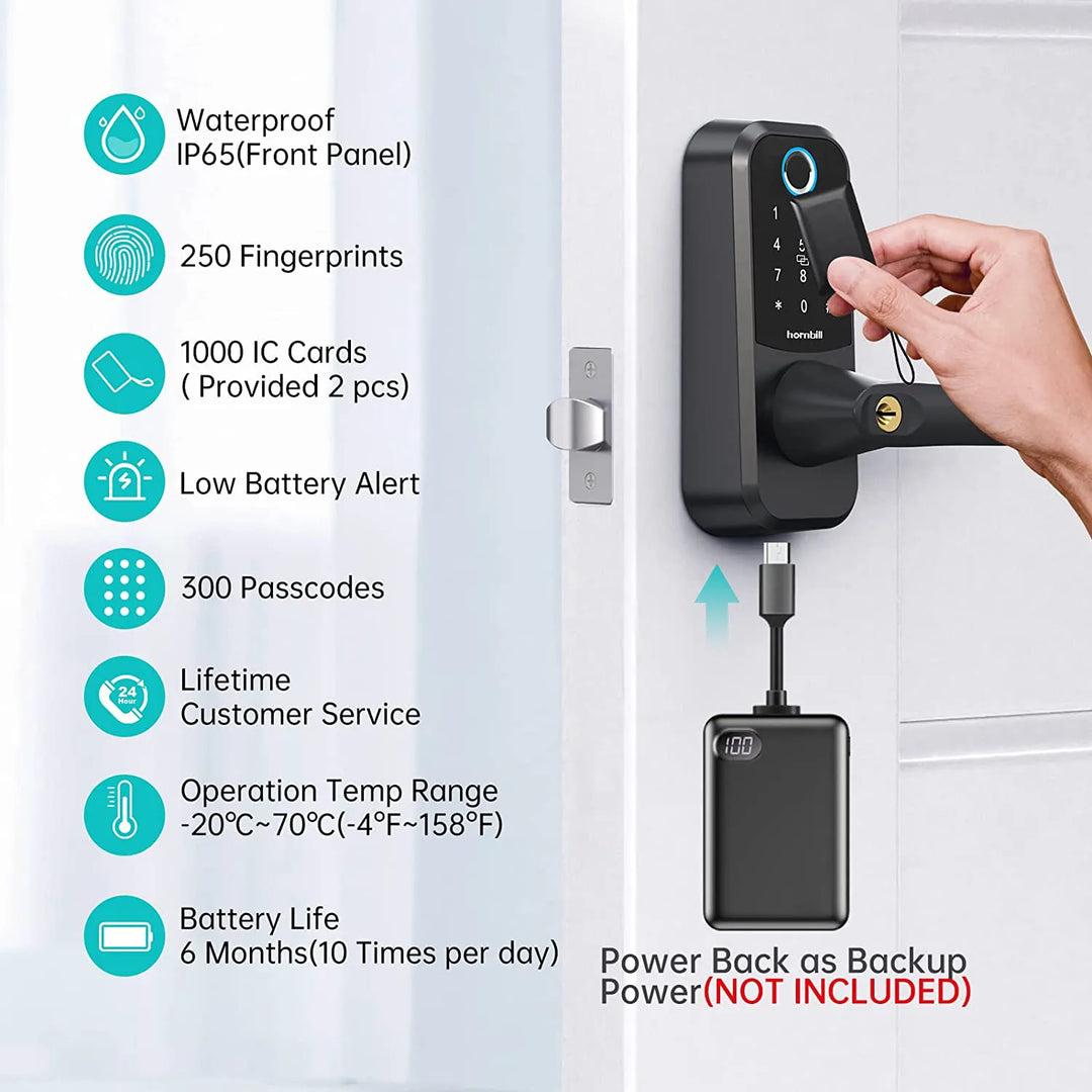 Hornbill Fingerprint Smart Door Lock Bluetooth Digital Electronic Locks Keyless Entry Deadbolt Home Security Protection Handle