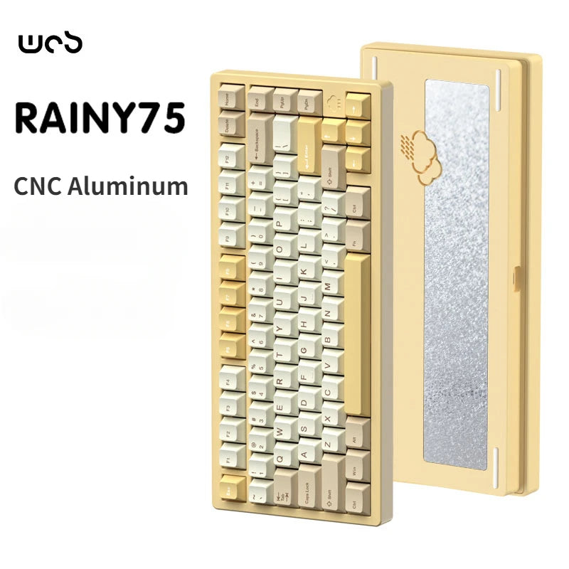 WOB Rainy75 Mechanical Keyboard Customized CNC Aluminum Wireless Tri-mode Gasket Hot Swap RGB Office Gaming Keyboard Gamer Gift