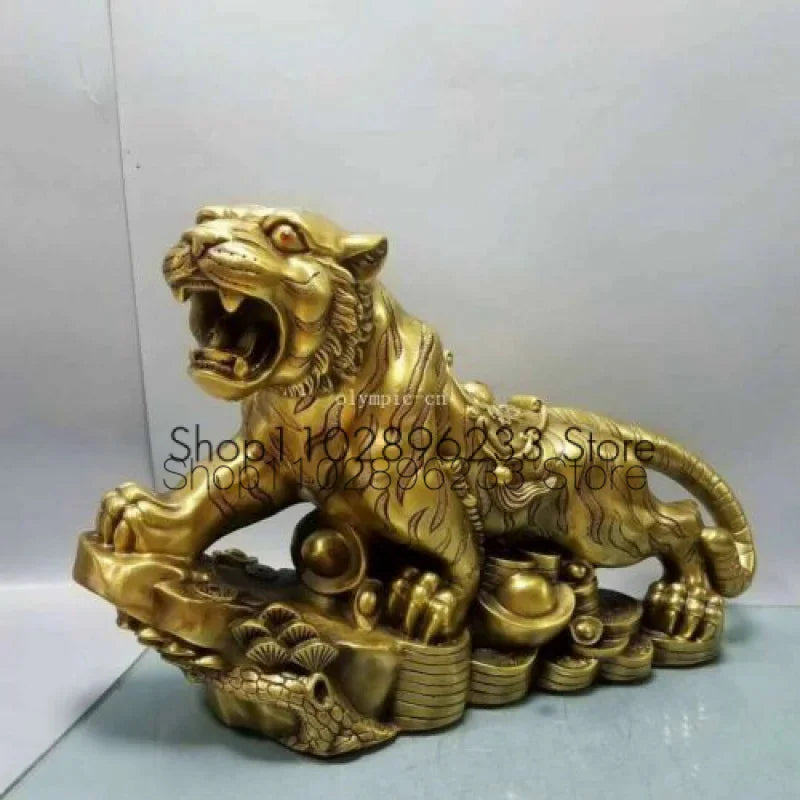 18&apos;&apos; brass copper sculpture home feng shui treasure beast wealth tiger statue