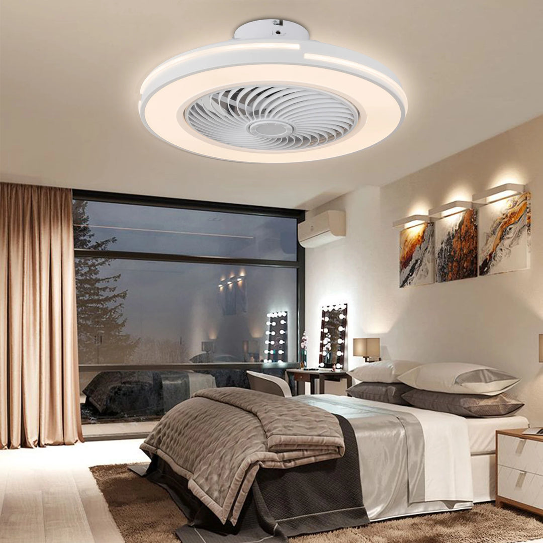 Modern Ceiling Fan With Light LED Invisible 3-Color Fan Lamp 20" Hall Fandelier Living Room Remote Lighting Fixture Indoor