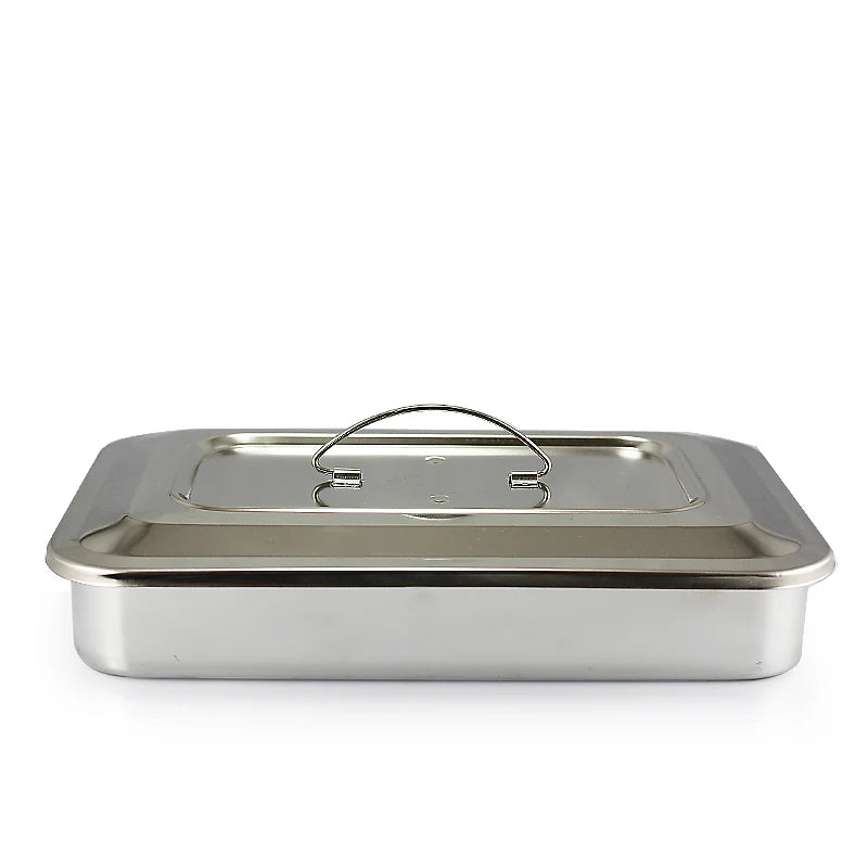 1Pc Dental Thickened Stainless Steel Disinfection Box Box Disinfection Tray Square Plate Cover Surgical Instruments