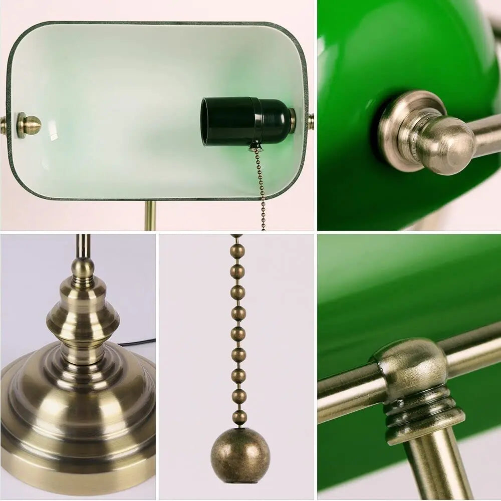 Retro industrial Classical E27 banker table lamp  Green glass lampshade cover with switch desk lights for bedroom study reading