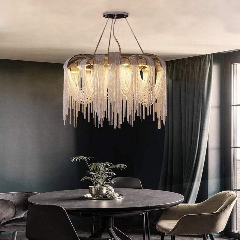 Modern  LED Fringed Pendant Lights E14 for Villa Living Room Restaurant Aisle Pendant Iron Art Aluminum Industrial Pendant Light