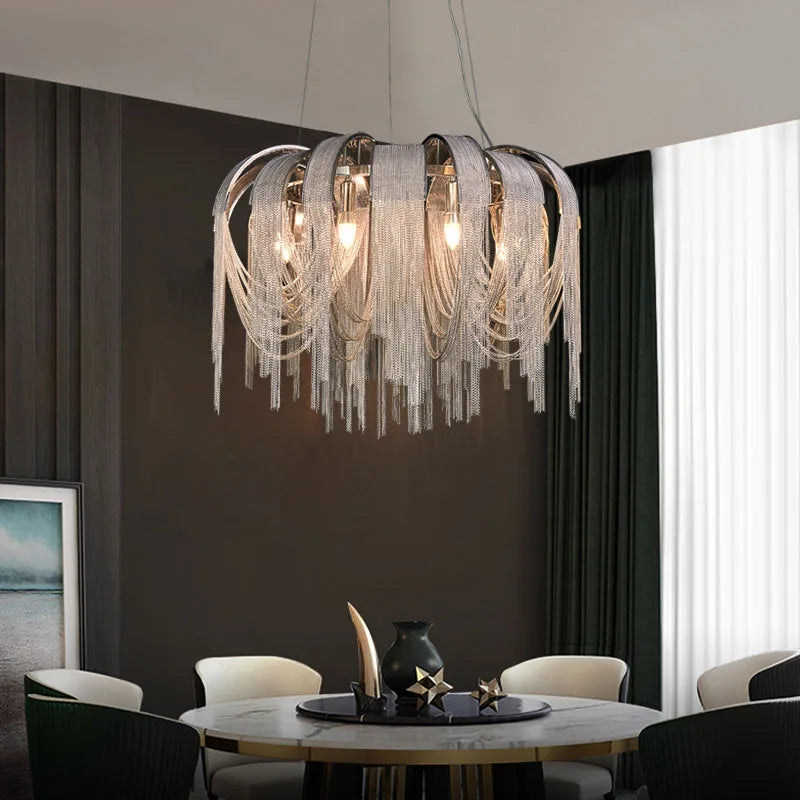 Modern  LED Fringed Pendant Lights E14 for Villa Living Room Restaurant Aisle Pendant Iron Art Aluminum Industrial Pendant Light