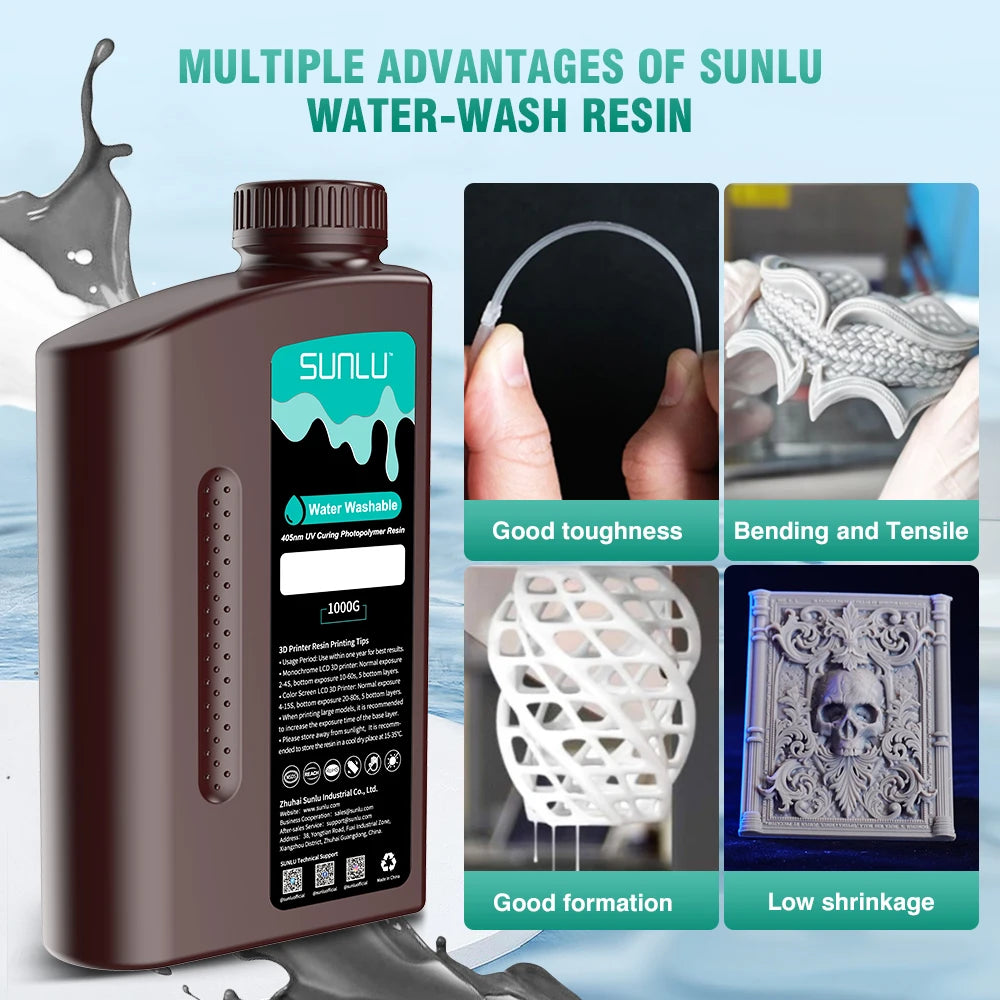 SUNLU UV Water Washable Resin 3D Printer 405nm10KG Low Odor And Low Shrinkage For LCD 3D Printer Printing Free Shipping Oversea