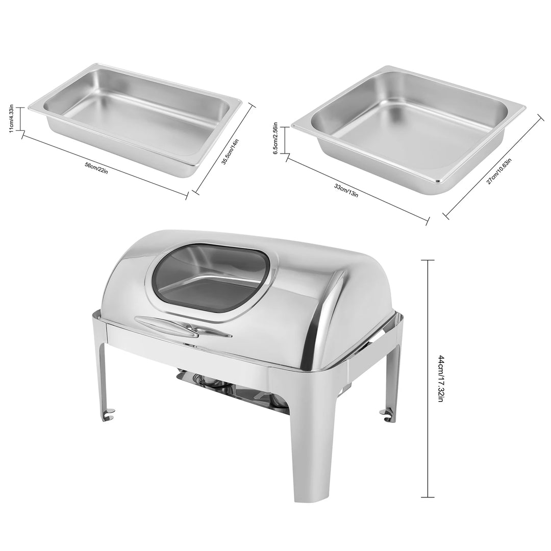 2 Pans Visible Roll Top Chafing Dish Buffet Set Stainless Steel Buffet Server And Warmer Rectangular Chafer for Catering Event