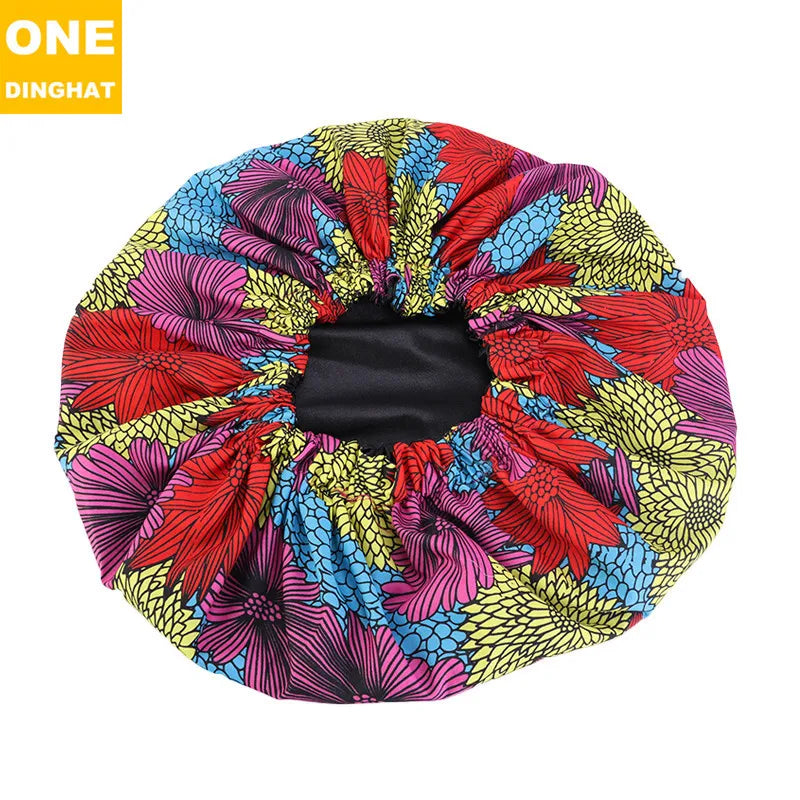 2020 New No. plus-Sized African Printing round Cap Double-Layer Satin Lining Wide Edge Nightcap Chemotherapy Hat