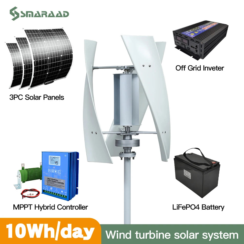 2000W Vertical Axis Wind Turbine 48V Alternative Energy Generator 220V AC Output Household Complete Set With Battery System10KWh