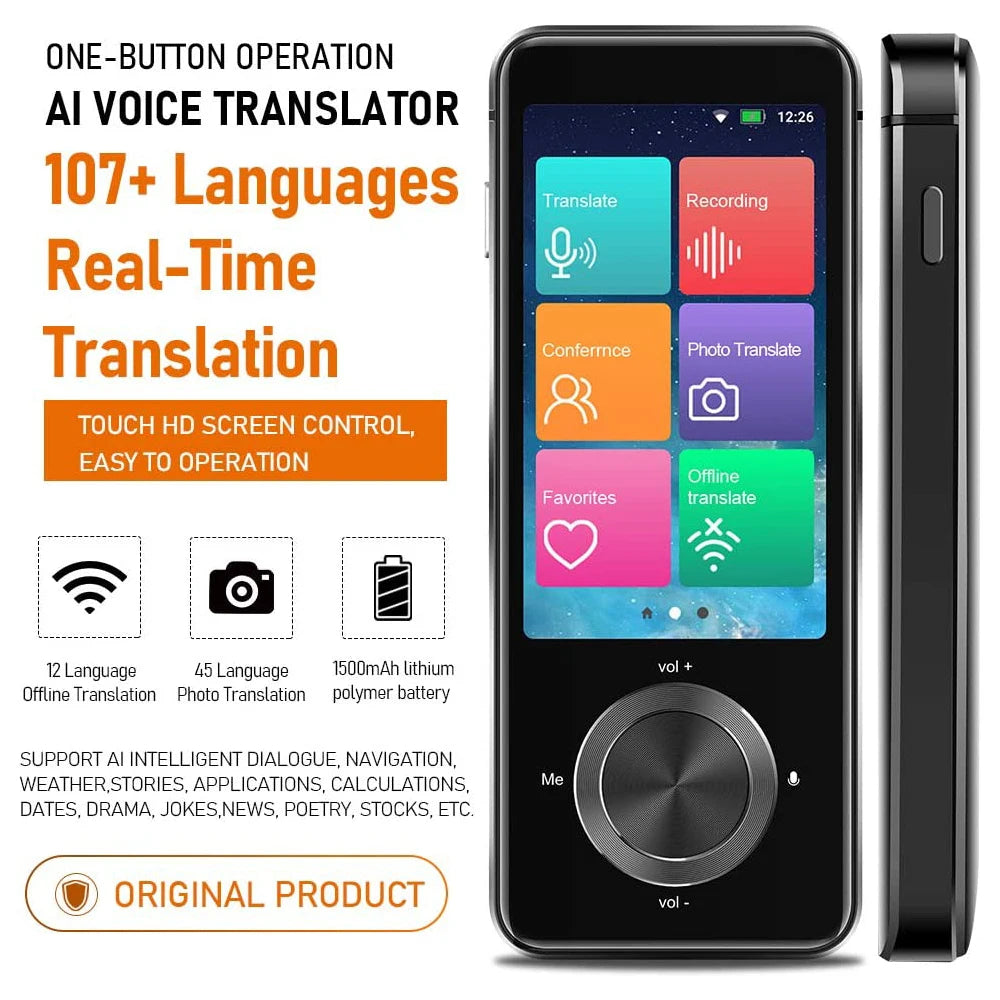 2/5PCS Language Translator Device 107 National Languages Intelligent Translator Real-time Voice Recording Text Translation