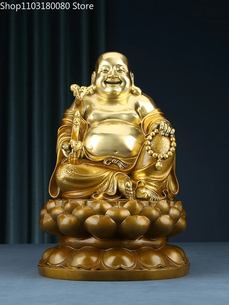 41cm Exquisite copper brass Maitreya Buddha sit lotus Buddha statue Chinese Happy Smiling Buddha sculpture Lucky decor