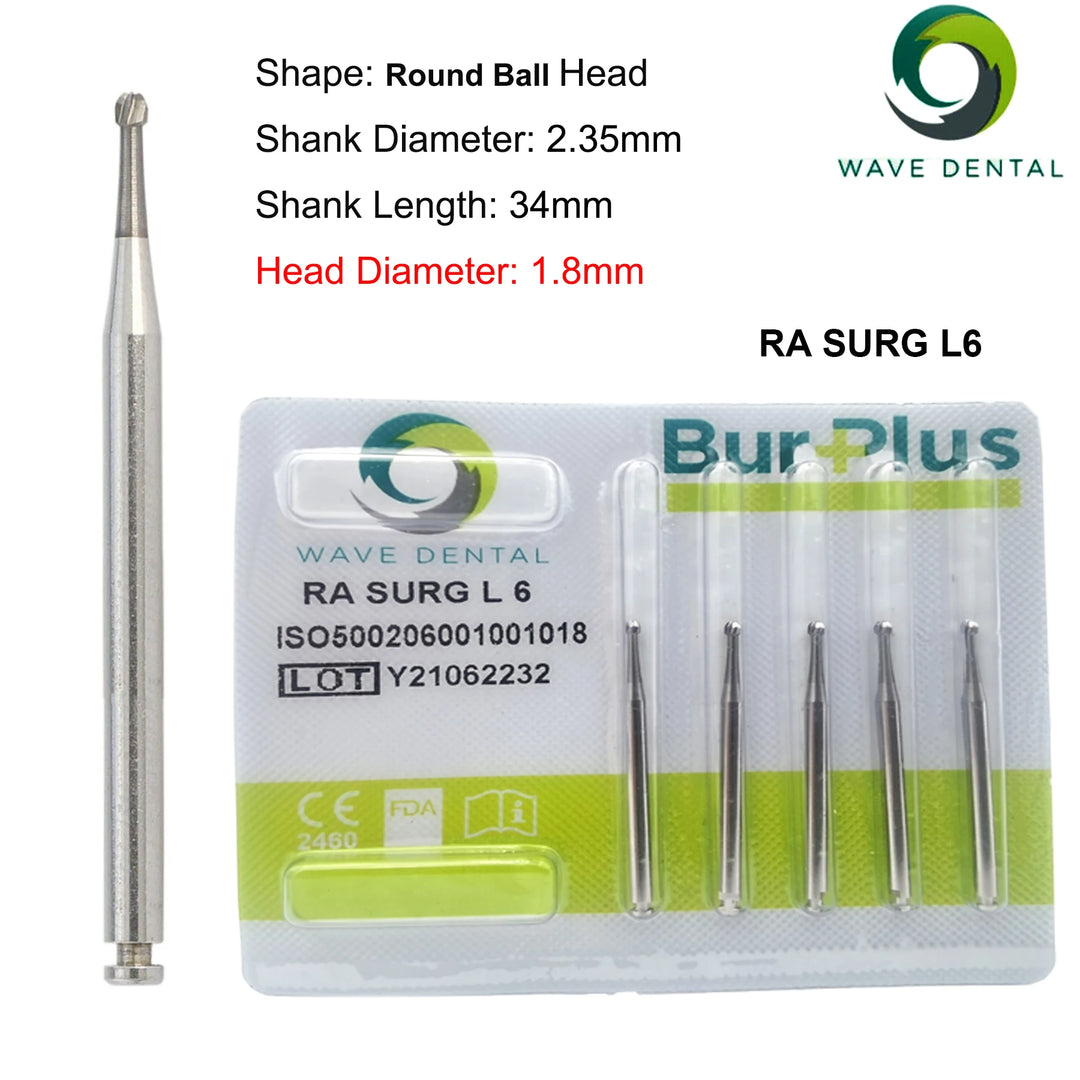 WAVE Dental Tungsten Carbide Burs Dental Drill Round Head RA SURG Implant Burs For Low Speed Handpiece Dentist Tools 5Pcs/Pack