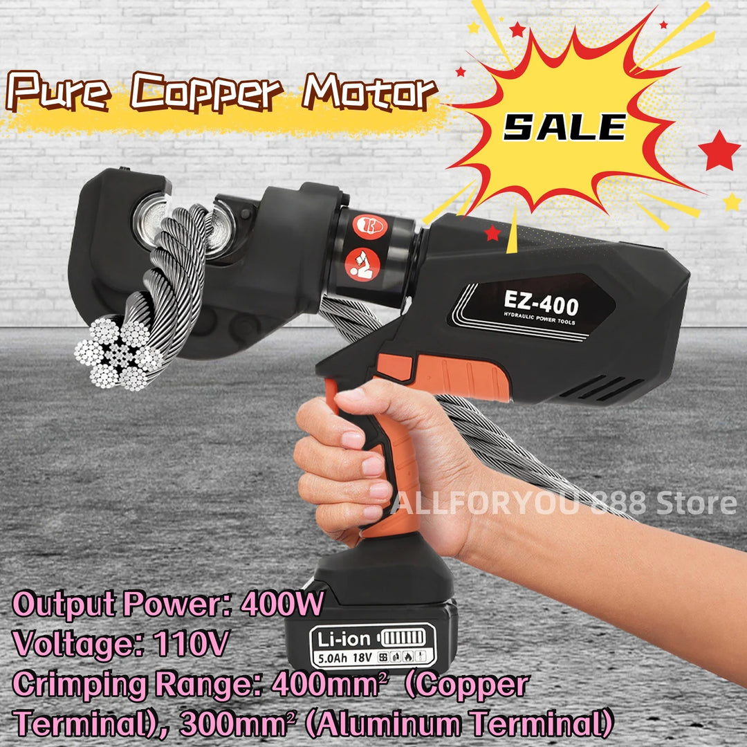 18V EZ-400 Electric Hydraulic Plier Rechargeable Battery Powered Crimping Tool 16-400mm² with Pure Copper Motor