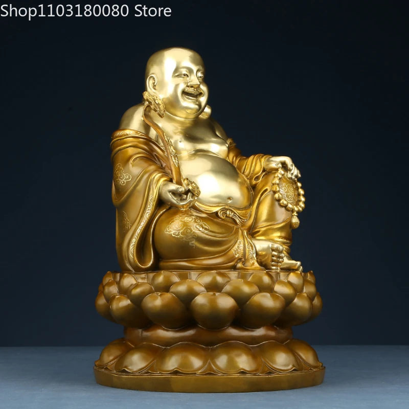 41cm Exquisite copper brass Maitreya Buddha sit lotus Buddha statue Chinese Happy Smiling Buddha sculpture Lucky decor