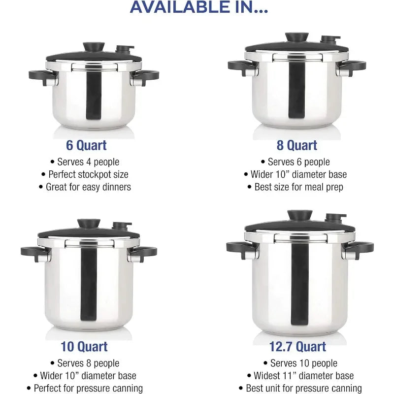 Zavor EZLock Stove Top Pressure Cooker 10 Quart - Canning Ready, Stainless Steel, Multi Pressure Levels, Easy Locking