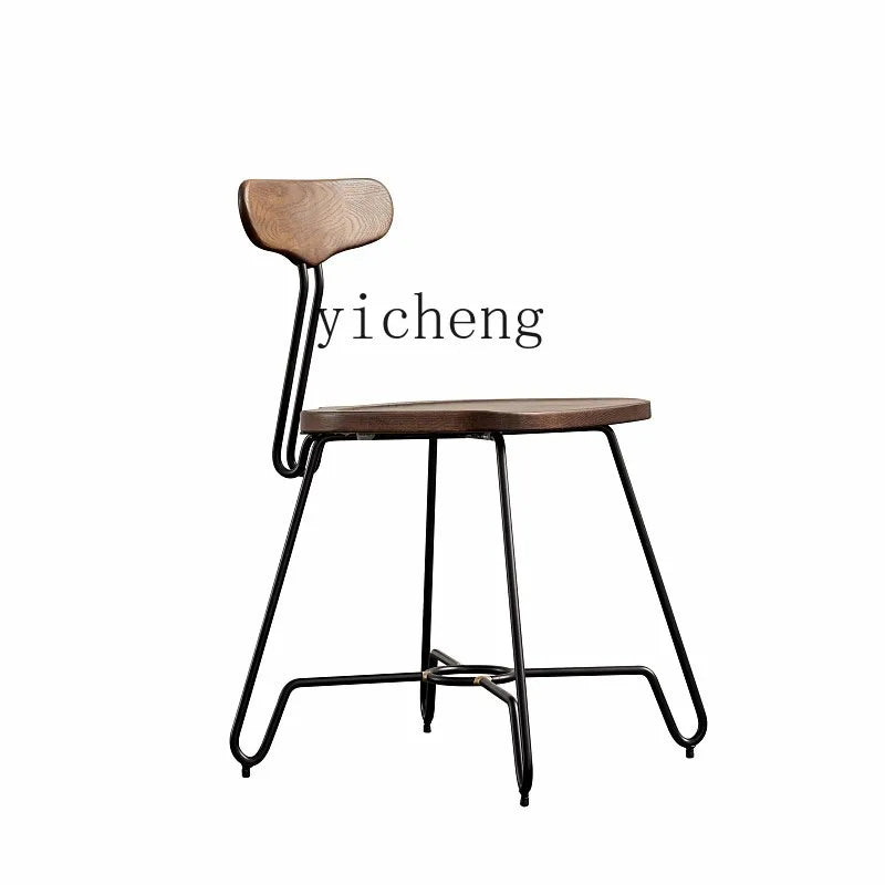 YY Solid Wood Dining Chair Industrial Style Retro Iron Art Modern Minimalist Furniture