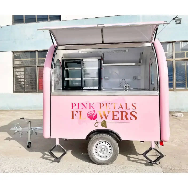 7.2 Ft Usa DOT Hotdog Cart Mobile Food Catering Trailer Light Pink Dining Car Custom Coffee Fast Food Truck with Full Kitchen