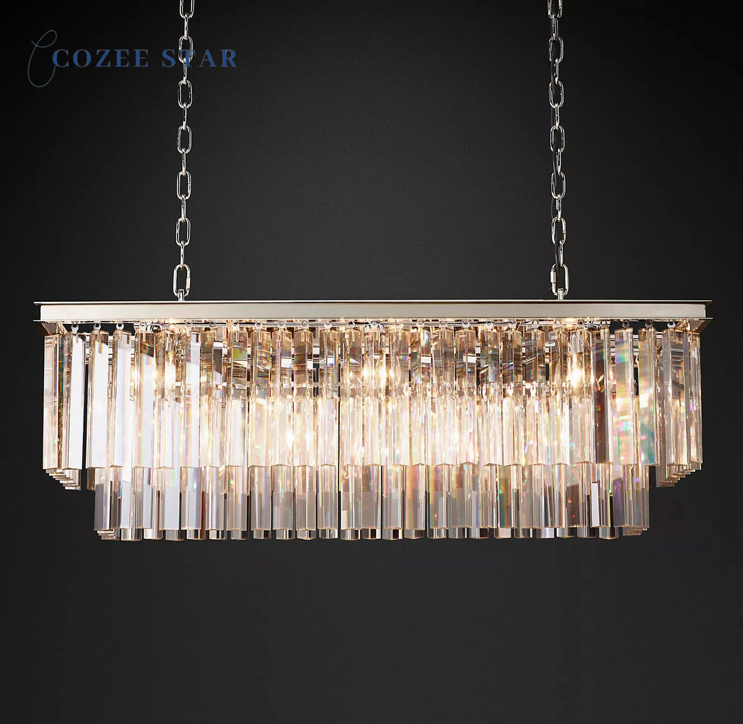 1920s Odeon Rectangular Chandeliers Lighting Modern LED Crystal Pendant Lights Fixture Dining Room Living Room Lamps Lustre