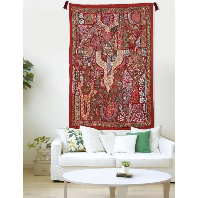 Wall Bohemian Decorative Home Tapestry, Indian Handmade Carpet Decoration