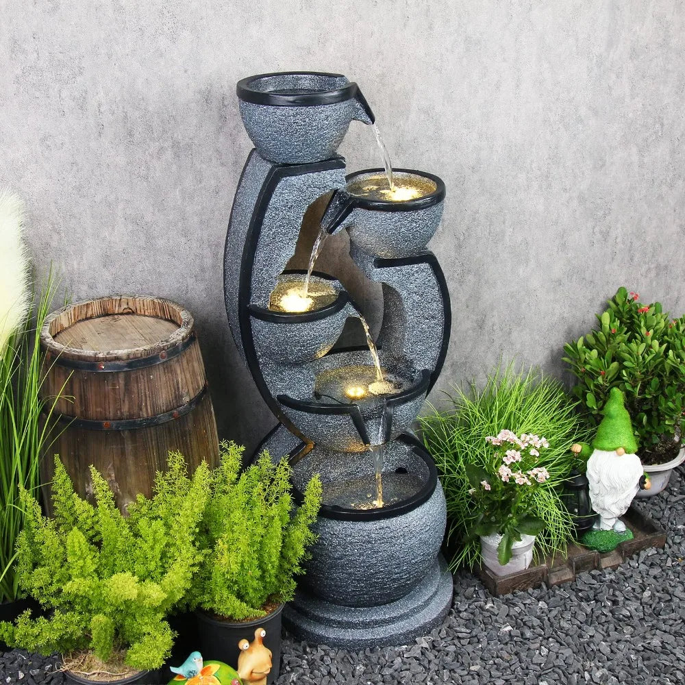 2024 New 37.4''H 5-Tier Outdoor Water Fountains Decor Resin Indoor Fountain