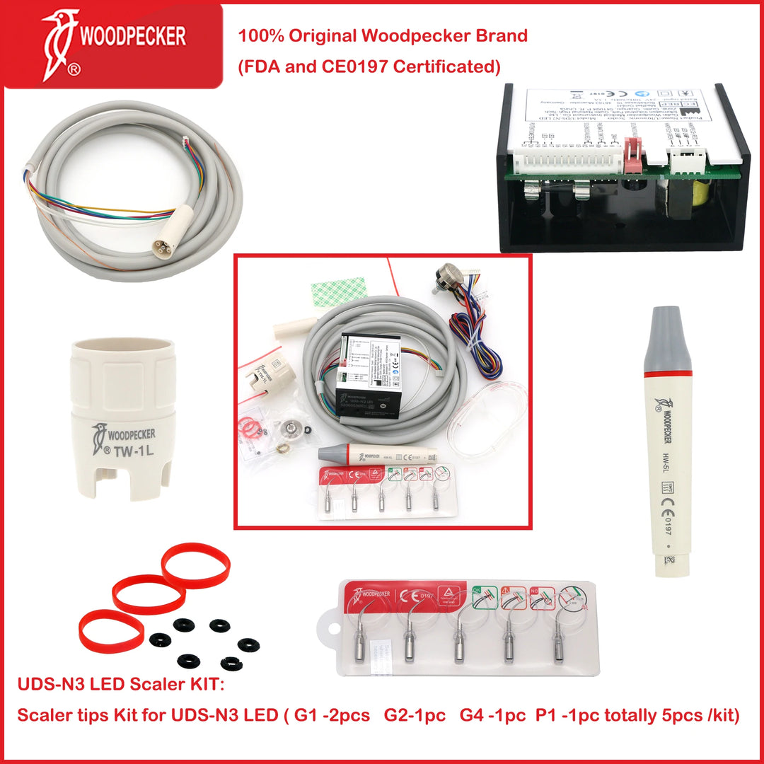 Woodpecker Dental UltrasonicScaler Build In N2 N3 LED Scaler Piezo Scaling Tips For Dental Unit Teeth Cleaning Whitening Fit EMS