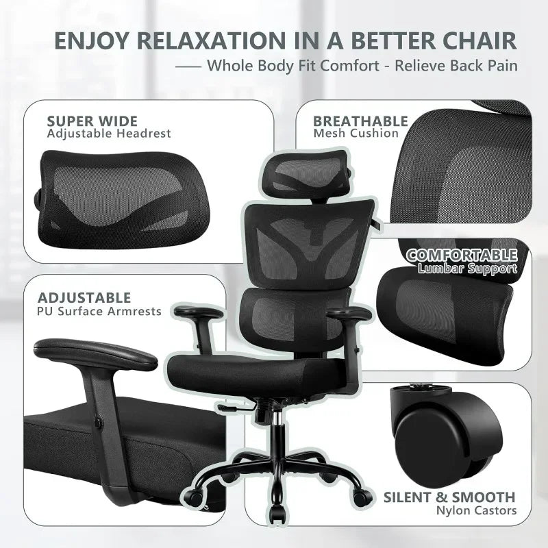 Winrise Office Chair Ergonomic Desk Chair, High Back Gaming Chair, Big and Tall Reclining Comfy Home Office Chair Lumbar