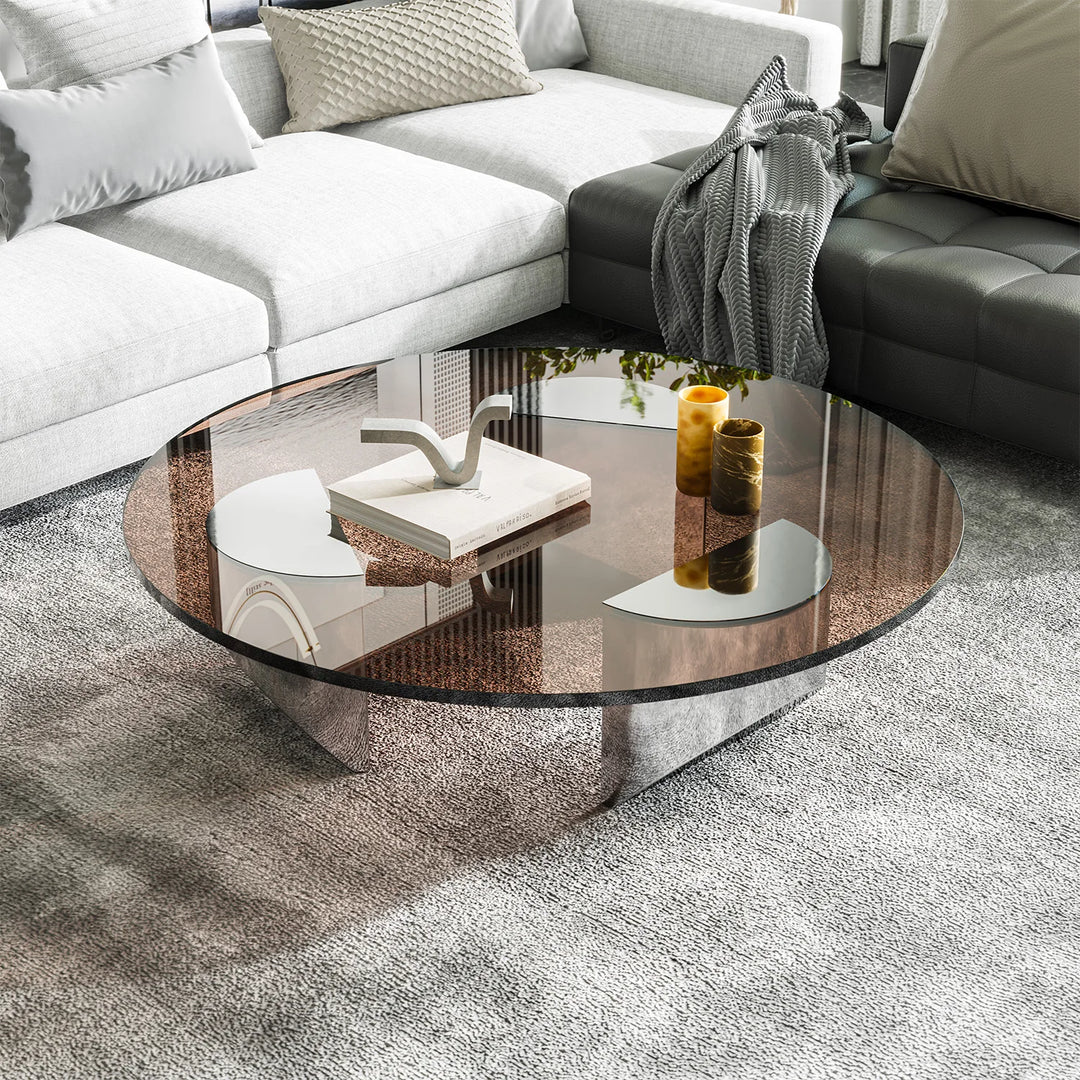 Wedge Coffee Table Tempered Glass Household Minimalist Stainless Steel round Tea Table Side Table for Living Room Bedroom Office