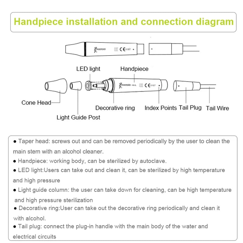 Woodpecker Dental Ultrasonic Scaler Handpiece Ultrasound dental Scaling Handle HW-5L/HW-3H/EMS for Ultrasonic Scaler cleaning