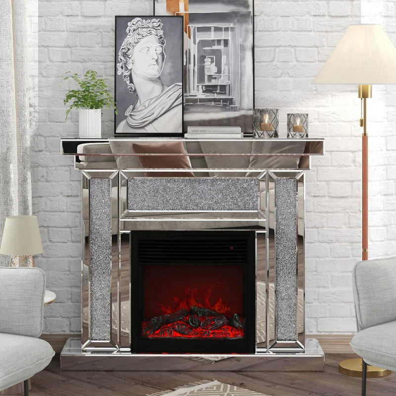 W47" X D12.6 "X H41.7" Acrylic diamond mirror mantelpiece, separate mantelpiece Built-in filling:1500 W electric heating furnace