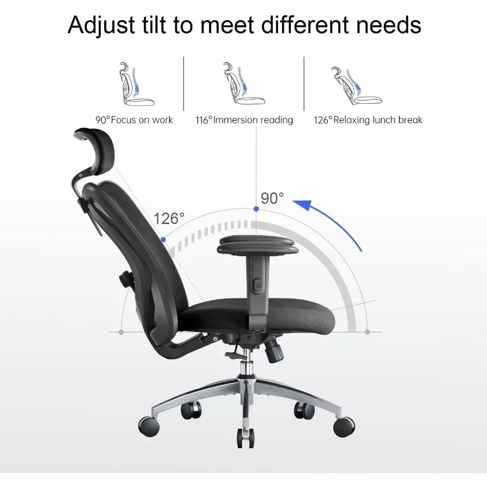 SIHOO M18 Ergonomic Office Chair for Big and Tall People Adjustable Headrest with 2D Armrest Lumbar Support and PU Wheels