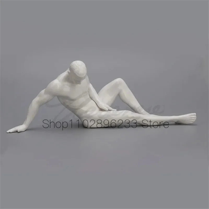 Naked Man Art Glazed Ceramic Statue Nude Male Figurines White Figure Sculpture Creative Craft Home Decor Accessories Modern Gift