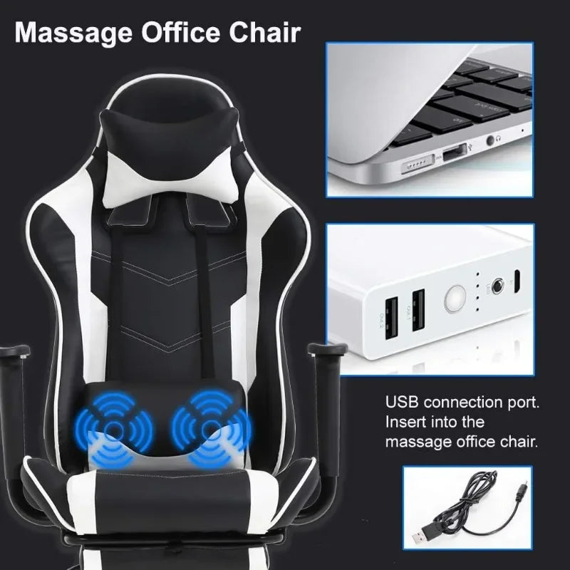 PC Gaming Chair Office Chair Ergonomic Massage PU Leather Recliner Computer Chair with Lumbar Support Rolling Swivel