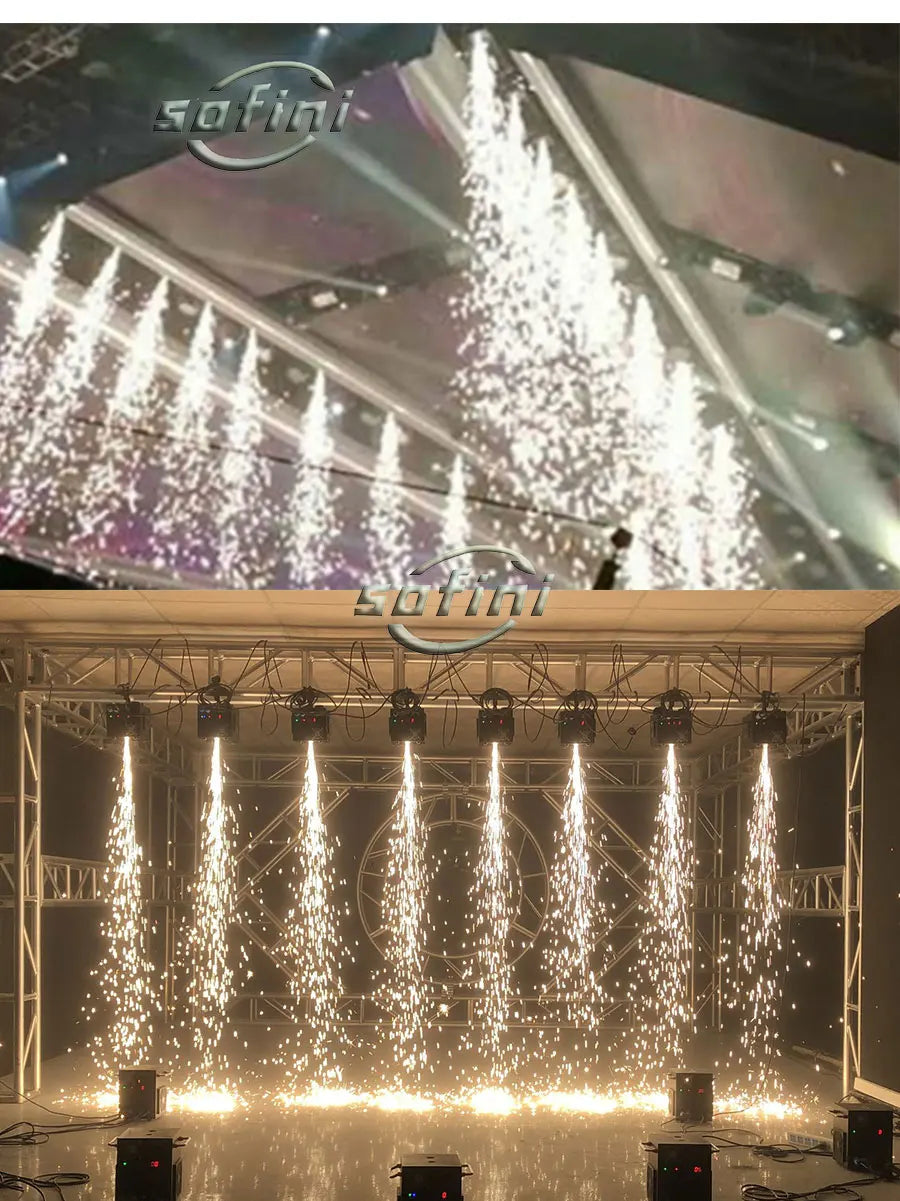 Down Jet 650W Pryo DMX Remote Control Cold Fireworks Spark Fountain Machine for Wedding Celebration Events Wedding Flightcase